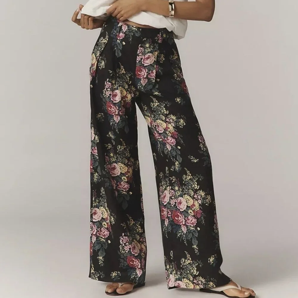 NWT Size M- The Avery Pleated Wide Leg  Trousers Maeve 100% Linen (NWT US$ 148) - Picture 2 of 16